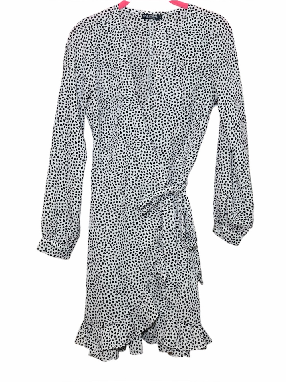 Nasty Gal Leopard Print Wrap Mini Dress  Cream Black Ruffle Trim Womens Small